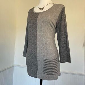 Weekends By Chico’s - Grey Contrast Striped 3/4 Sleeve Top